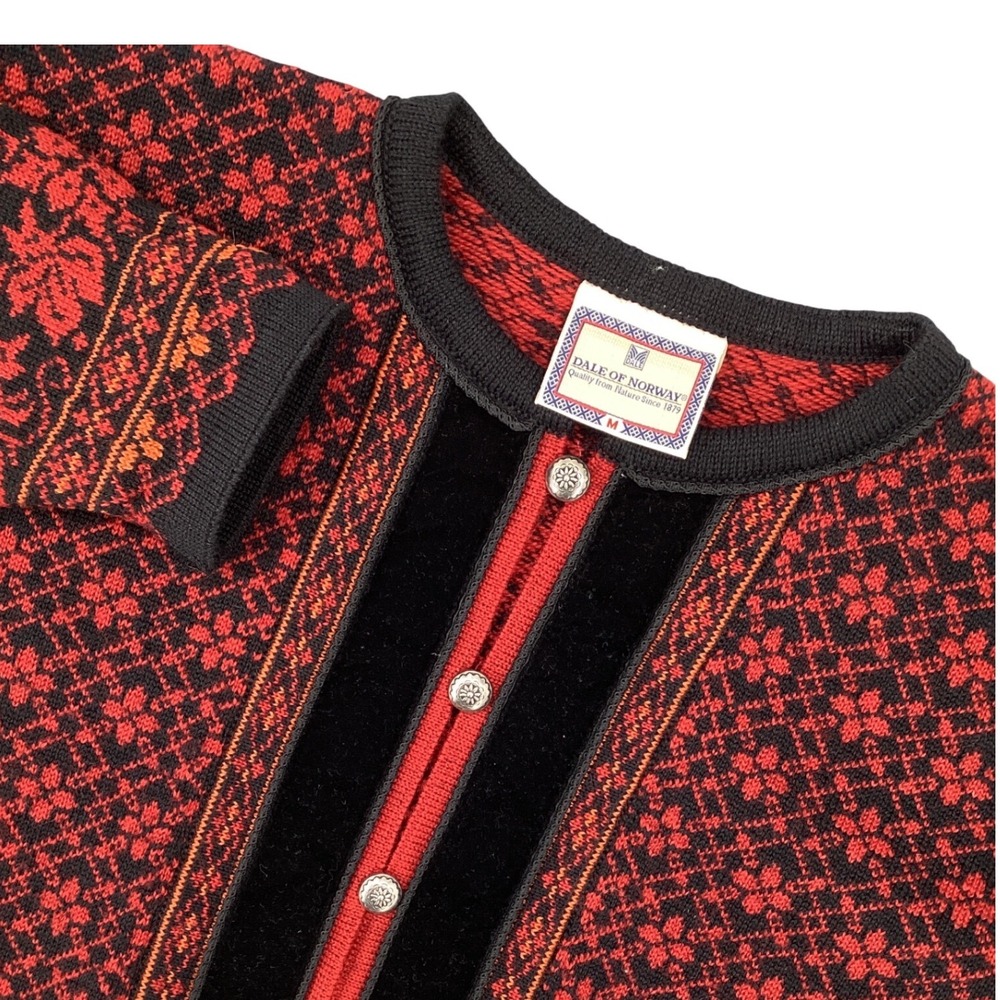 Vintage Dale of Norway Medium Cardigan Sweater Women Red Nordic Wool Velvet